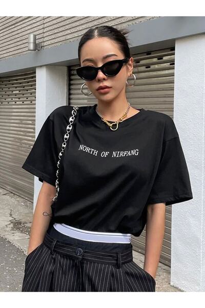 AFROGİYİM Γυναικείο μπλουζάκι North Of Printed Oversize