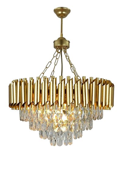 MATMAZEL AKSESUAR Avizade Zamira Varaklı Gold 55 Lik Kristal Taşlı Lüks Avize