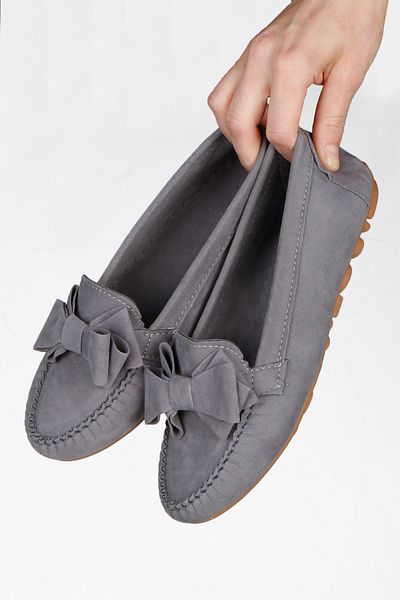 RENKLİBUTİK Gray Velvet Women's Ballerinas