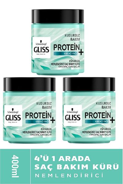 Gliss Moisturizing Protein + Cocoa Butter 4 in 1 Hair Care Cream 400 Ml X 3 Pieces