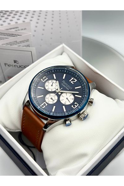 Ferrucci Stylish Men's Wrist Watch with Brand Multi-Function Light Brown Cordon