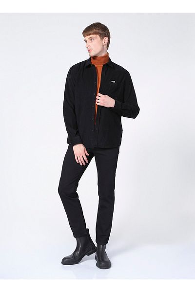 WRANGLER تي شيرت رجالي أسود بياقة قميص - W5a14a100_corduroy