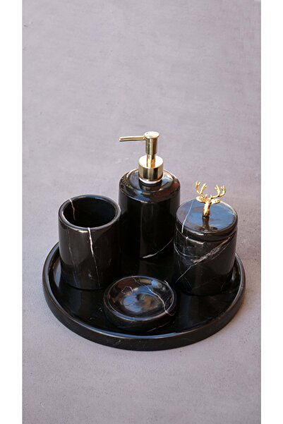 helya marble طقم حمام مكون من 5 قطع من الرخام الأسود