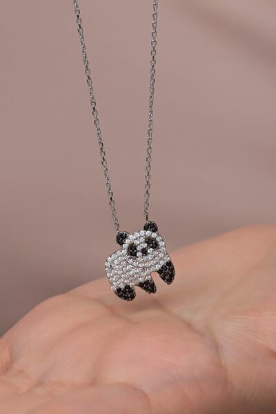 Nereze 925 Ayar Gümüş Rodyum Kaplama Zirkon Taşlı Panda Kolye
