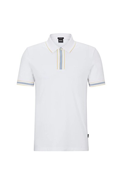 BOSS Erkek Logolu Basic Regular Fit Kısa Kollu Beyaz Polo Yaka T-shirt 504861...