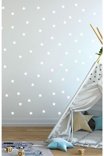 Sim Tasarım - Sim140- White Color Stars Wall Sticker Set White