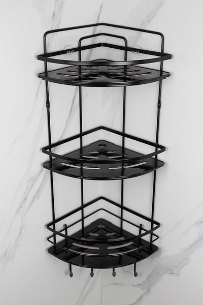 HIMYHOME Ανοξείδωτο μαύρο Lamal Triple Shampoo Rack με κρυστάλλινο ράφι αυτοκόλλητο γωνιακό ράφι οργάνωσης μπάνιου