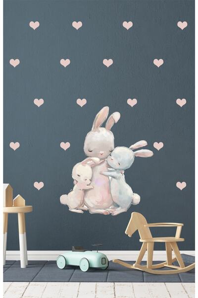 Sim Tasarım Üçlü Sevimli Tavşanlar Çocuk Odası  Sticker