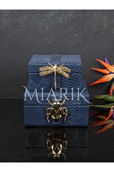 MIARIK DESIGN & DEKORASYON 2 Li Lacivert Deri Kutu 8x16 10x20 Cm