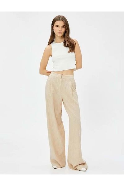 Koton Women's Clothing Trousers 3sak40087ew Beige Striped