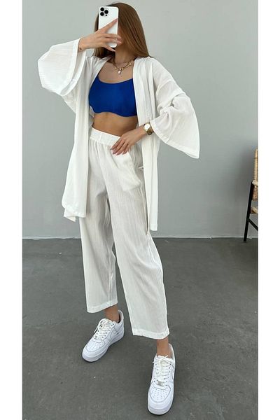 LB Laluna Butik Set kimono din țesătură de in pentru femei