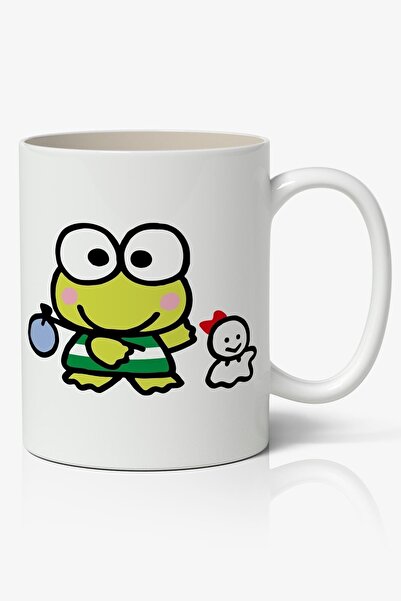 Anime Marketi كوب بورسلين أبيض على شكل ضفدع أخضر