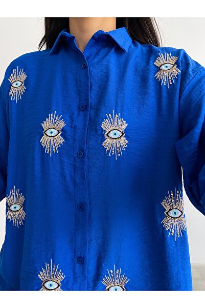 laughs Γυναικεία Saks Χρώμα Πουκάμισο από ύφασμα Aerobin De7788 με κέντημα με κέντημα casual cut