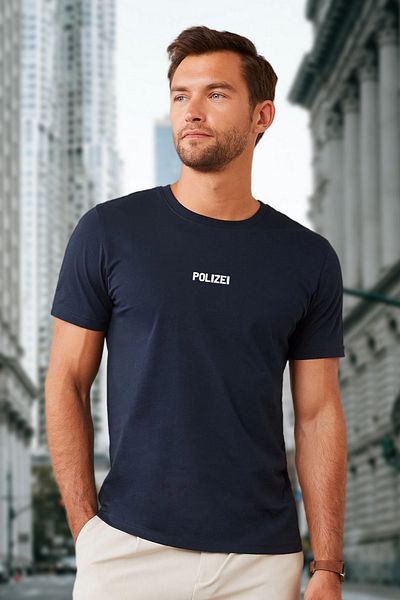 BESSA Ανδρικό μπλουζάκι Comfortable Fit Polizei με εμπριμέ Navy Blue Crew λαιμόκοψη