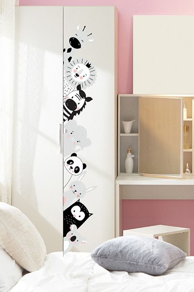 Sim Tasarım Black and White Animal Themed Door - Cabinet - Wall Sticker Set