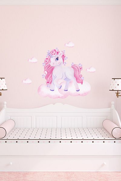 Sim Tasarım Cute Pink Unicorn Wall Sticker Set