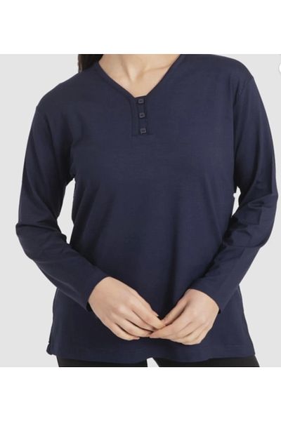 ECE GİYİM Βισκόζη V Neck Lycra Mother Χτενισμένη Βαμβακερή Μπλούζα