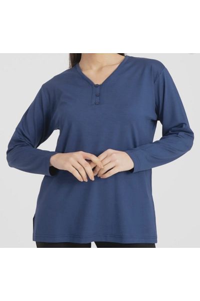 ECE GİYİM Βισκόζη V Neck Lycra Mother Χτενισμένη Βαμβακερή Μπλούζα