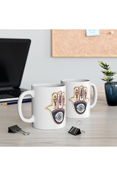 sıradışıhediyem Fatma Mother's Hand Evil Eye Themed Mug Cup Cup Models