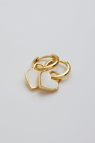 VELİT VOLA Ringed White Enamel Heart Earrings