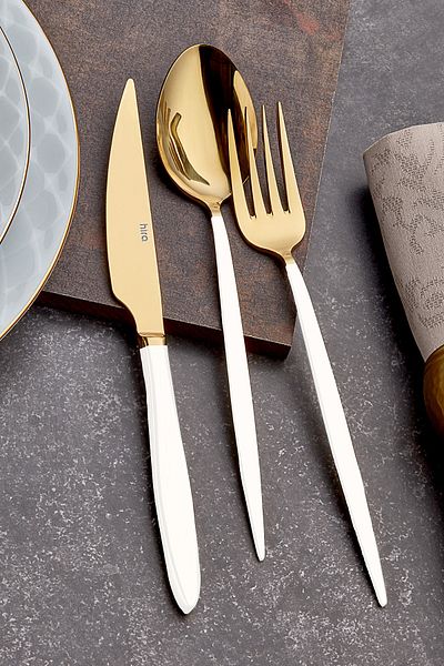 Hira Istanbul Gold White Mother of Pearl 24 Piece Spoon Fork Knife Set