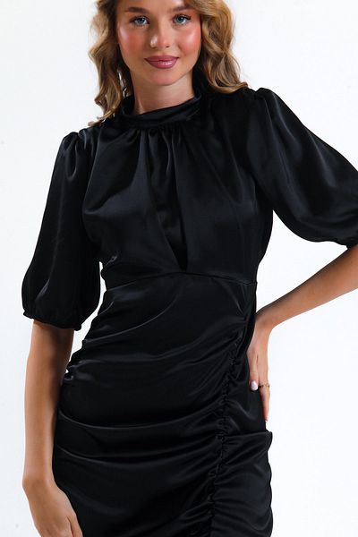 ADASTYLE Rochie din satin cu guler, elegantă, ocazie specială, nuntă, logodnă, henna, petrecere, rochie de cocktail