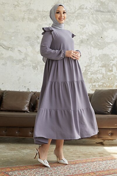 InStyle Neya Casual Φόρεμα με Frilled Shoulders - Anthracite