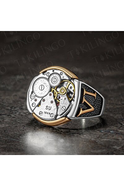 Takılingo 925 Ayar Gümüş Özel Saat Mekanizma Tasarımlı Usta Işi Erkek Yüzük
