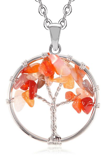 Tesbih Atölyesi Natural Carnelian Tree of Life Necklace - Certified and Agate Stone Detailed