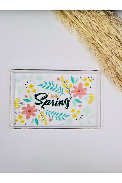 Berenden Plexiglass-Acrylic Spring Flowers Printed Decorative Presentation Tray Transparent Size 15cm*22.5cm