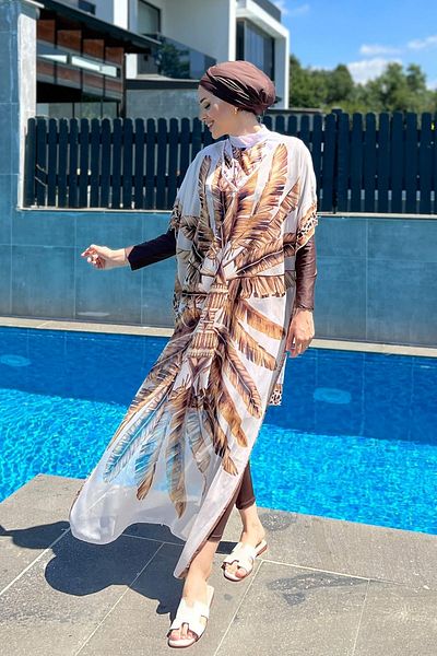 Remsa Mayo Μονό μοτίβο Kaftan Pareo on Hijab μαγιό 430-300 Maldivian Brown