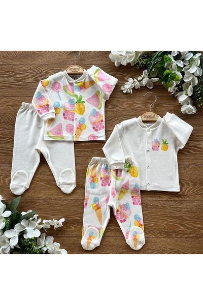PATSAN Organik Pamuk 4'lü Bebek Alt Üst Patikli Pijama Takım Cupcake