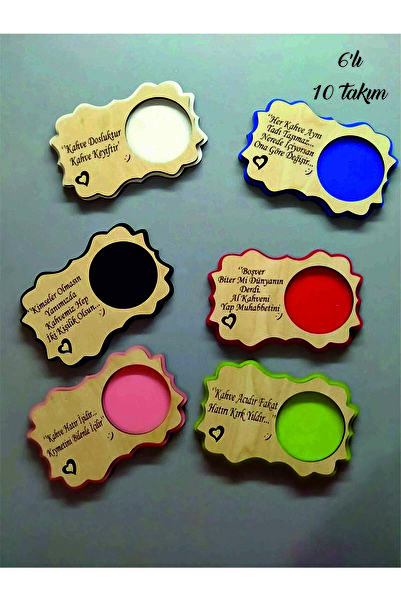 wooden gift design Ahşap Lazer Kesim Fincan Bardak Altlığı 6'lı -10 Takım- To...