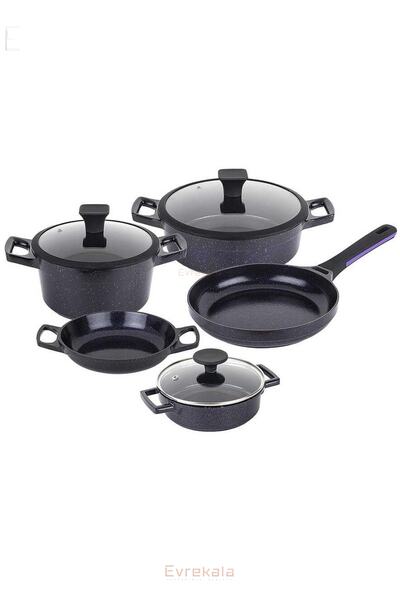 Tantitoni Evrekala Shop Tava Tencere Seti 8 Parça Mor Granit Döküm Yapışmaz Ö...