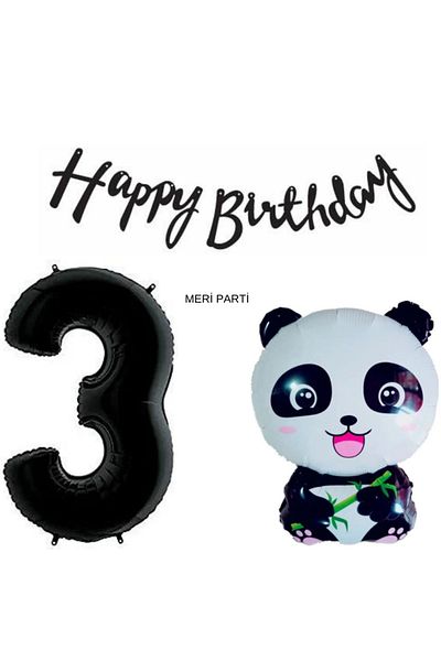 MERİ PARTİ Panda Concept Panda Foil Balloon Happy Birthday Banner Σετ μπαλονιών ηλικίας