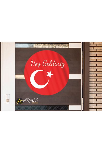 Arals Design Welcome Written Design Door Ornament with Turkish Flag UV Printing