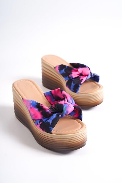 Modabuymus Pointy Lilac Batik Platform Wedge Heeled Women's Slippers