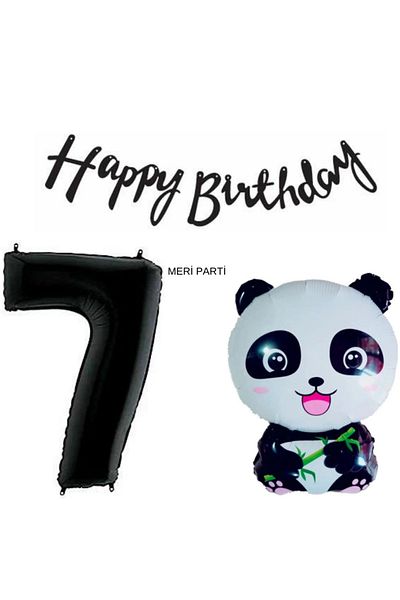 MERİ PARTİ Panda Concept Panda Foil Balloon Happy Birthday Banner Σετ μπαλονιών ηλικίας
