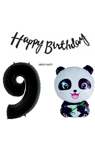 MERİ PARTİ Panda Concept Panda Foil Balloon Happy Birthday Banner Age Balloon Set