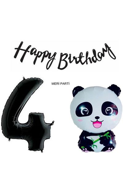 MERİ PARTİ Panda Concept Panda Foil Balloon Happy Birthday Banner Σετ μπαλονιών ηλικίας