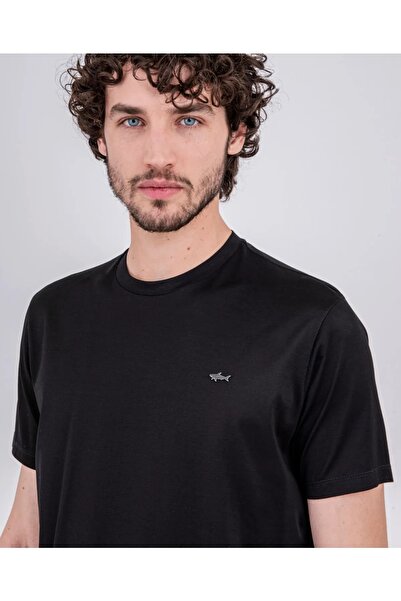 PAUL&SHARK Ανδρικό μπλουζάκι με λογότυπο από οργανικό βαμβάκι με κοντό μανίκι μαύρο 21411016-011