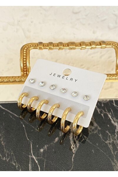 takıtarzım مجموعة أقراط ذهبية مكونة من 6 أزواج