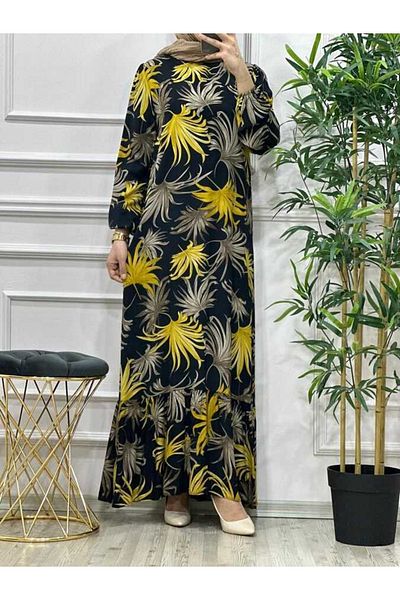 azzebutik 6180 Leaf Dress K20 Yellow
