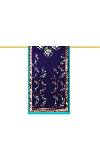Bursa İpek Green Navy Blue Row Tulip Silk Scarf
