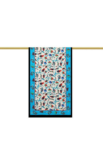 Bursa İpek Turquoise Black Carnation Tulip Silk Scarf