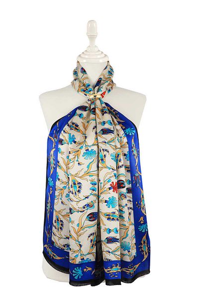 Bursa İpek Saks Black Carnation Tulip Silk Scarf