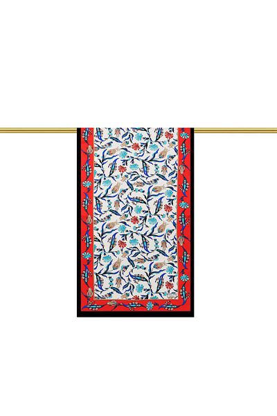 Bursa İpek Red Navy Blue Carnation Tulip Silk Scarf