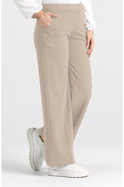 Aşkı Endam Miyase En Length Lycra Wide Leg Trousers - Stone