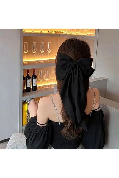 Elvinege Aksesuar Agrafă cu fundă pentru eșarfă din satin - alb-negru 2 bucăți clemă cu fundă cu coadă lungă