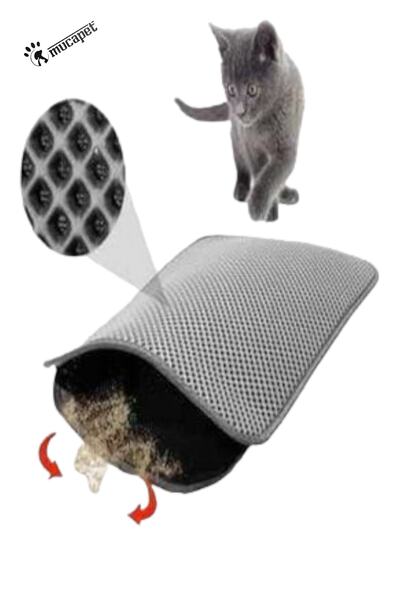 60x42 Cm Elekli Kedi Tuvalet Önü Paspası Kedi Paspası (gri)